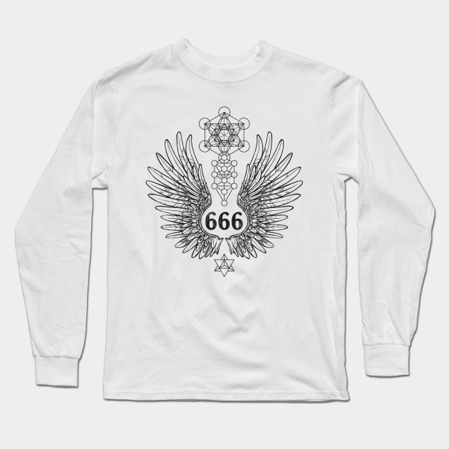 Angel Number 666 Sacred Geometry Long Sleeve T-Shirt by LadyMoldavite